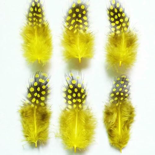 Perlenfasanenfedern zur Schmuckherstellung, 5–10 cm, natürliche gefleckte Hühnerfedern zum Basteln, DIY-Zubehör, Federbusch, Gelb, 20 Stück von VHEOKG
