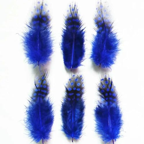Perlenfasanenfedern zur Schmuckherstellung, 5–10 cm, natürliche gefleckte Hühnerfedern zum Basteln, DIY-Zubehör, Federbusch, Königsblau, 20 Stück von VHEOKG
