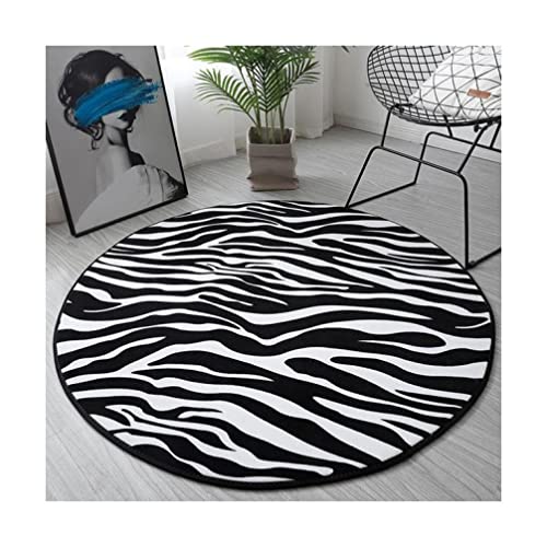 VHODFDIF Mode-Teppich Bedruckter Zebra-Teppich, Wohnzimmer, Küche, Schlafzimmer, Badewannenteppich, Fußmatte, Spielbodenteppich, runder Stuhl, Matte, Schwarz, Weiß von VHODFDIF