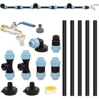 IBC S60 x 6 IBC-Anschlussset für 3 nebeneinander stehende IBC-Tanks / Regenwassertank mit 3/4"-Gartenhahn von VHV