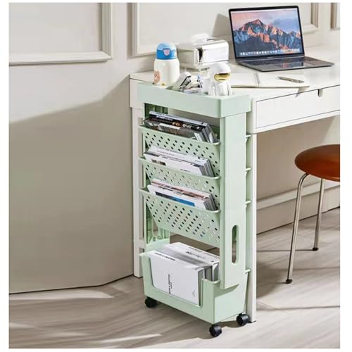 VHVYWY Abnehmbarer Mobiler Bücherregalwagen, 5 Ebenen Mobiles Bücherregal mit Rädern, Multifunktionaler Rollwagen Aus Kunststoff für Schule, Klassenzimmer, Zuhause (Hellgrün) von VHVYWY