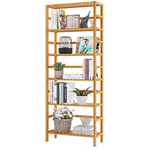 VIAGDO Bambusregal, Küchenregal, Badregal, Bücherregal, Standregal mit 6 verstellbaren Ablagen, 60 x 26 x 162 cm, für Bad, Küche, Wohnzimmer, Schlafzimmer, Balkon, Naturfarben von VIAGDO