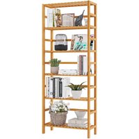 VIAGDO Bambusregal, Küchenregal, Badregal, Bücherregal, Standregal mit 6 verstellbaren Ablagen, 60 x 26 x 162 cm, für Bad, Küche, Wohnzimmer, von VIAGDO