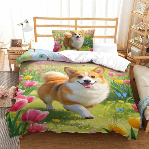 VIAGECSKE Corgi Bettbezug Bettwäsche Kinderbettwäsche Reißverschluss Mit Kissenbezug Betten Set Für Jugendliche Kinder Schlafzimmer Single（135x200cm） von VIAGECSKE