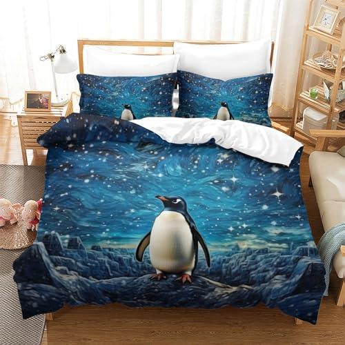 VIAGECSKE Pinguin 3D Gedruckt Bettwäsche Set 3 Teilig Ettbezüge Mit Kissenbezug Soft Microfaser Luxus Modern Mit Reißverschluss Für Erwachsene Und Kinder King（220x240cm） von VIAGECSKE