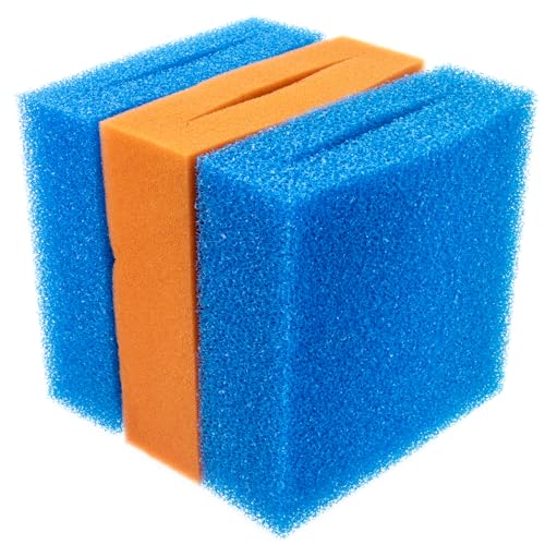 VIALIA 3X Filterschwamm Teichfilter geschlitzt kompatibel mit Oase BioTec 5, 25 x 25 x 8 cm, 2X Blau grob 1x Rot fein, Teichfilter Ersatzteile von VIALIA