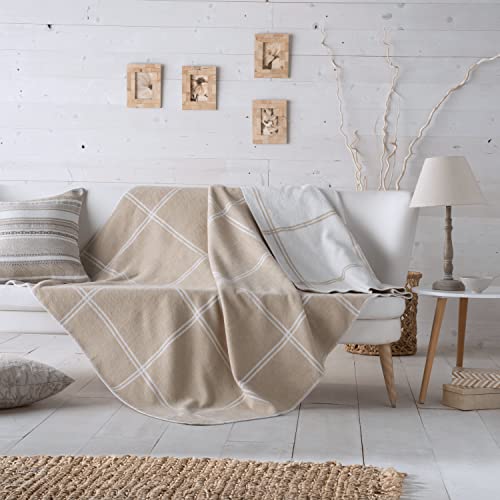 VIALMAN Mehrzwecktuch Beige Plaid Nature 3, Baumwolle Polyester, 180 x 240 cm von VIALMAN