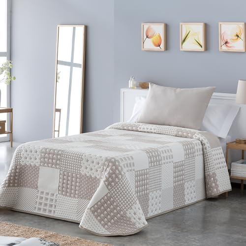 VIALMAN Leichte Tagesdecke Sofia 21 für Doppelbett von 180 und 200 cm, Tagesdecke für Betten mit 180 und 200 cm, Größe Tagesdecke, 270 x 270 cm, Beige von VIALMAN