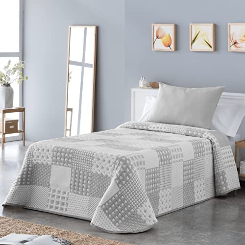 VIALMAN Leichte Bouti-Tagesdecke Sofia 21 für Einzelbett 105 cm | Tagesdecke für 105 cm | Tagesdecke 200 x 270 cm, Grau von VIALMAN