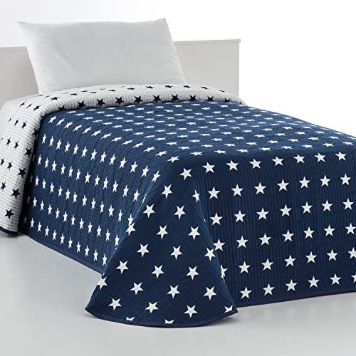 VIALMAN Leichte Tagesdecke Sofia 10 für Doppelbett 135 cm, Tagesdecke Sterne, Bett 135 cm, Größe Tagesdecke 230 x 270 cm, Marineblau von VIALMAN