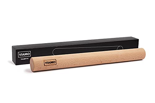 VIAMO® Teigroller Nudelholz Rollholz aus naturbelassenem Holz (Buche), nicht lackiert, 40 mm Durchmesser, 38 cm Länge in praktischer Aufbewahrungsschachtel von VIAMO