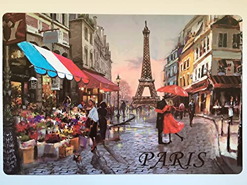 Tischset Paris – Motiv Rues de Paris mit Eiffelturm, Un Fleurist et des Restaurants – doppelseitig von VIANAYA