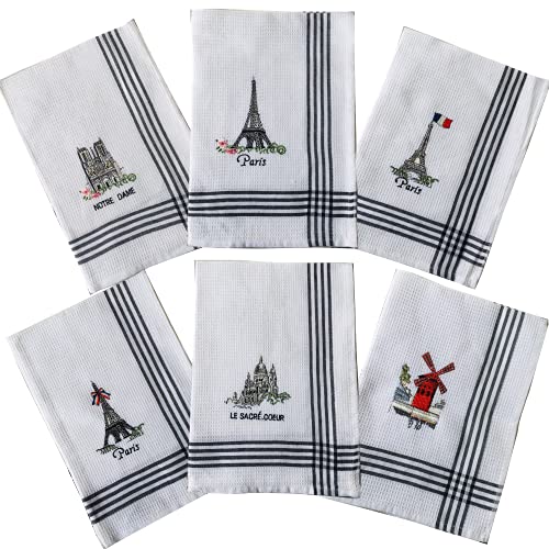 VIANAYA 6 Geschirrtücher Paris Eiffelturm, Heiliges Herz, Notre Dame und Moulin rot aus Baumwolle, bestickt – Maße: 50 x 70 cm VIANAYA 6 Geschirrtücher Paris Eiffelturm, Heiliges Herz, Notre Dame und Moulin rot aus Baumwolle, bestickt – Maße: 50 x 70 cm von VIANAYA