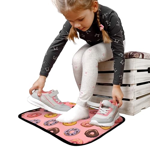 VIASMILE Rutschfester Kinderteppich für Schuhe Wechsel – Teppich für den Kindergarten, Wasserdicht und Kompakt – Ideal für Kleinkinder, Schule, Sportvereine und Schwimmbäder (Rosa Donuts, 30 x 40 cm) von VIASMILE