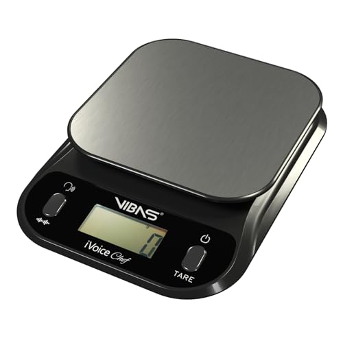 VIBAS iVoice Chef sprechende Küchenwaage, für Blinde und ältere Menschen, spricht 5 Sprachen, Gewichtswiederholung, einstellbare Lautstärke, Fassungsvermögen 10 Kg - 22lb,inkl. Batterien von VIBAS