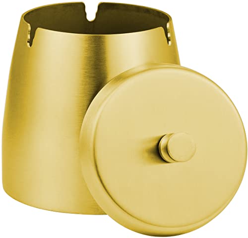 Aschenbecher für Draussen,Aschenbecher mit deckel,Winddichter Aschenbecher aus Edelstahl für das Home Office, den Desktop, die Terrasse, den Balkon im Freien.(gold, Groß-10×9×10) von VIBOOS