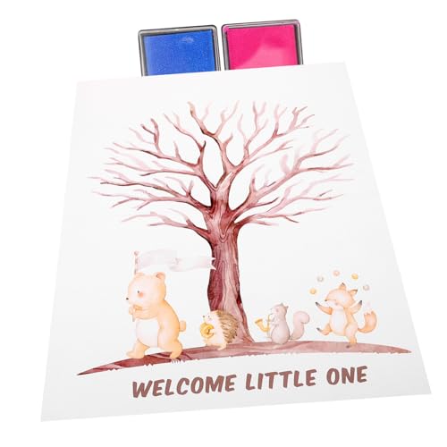 VICASKY 1 Satz Fingerprint Tree für Gender Reveal Party mit Poster Stempelkissen Blau Klebepunkten Einzigartige Deko für Unvergessliche bei Babypartys von VICASKY