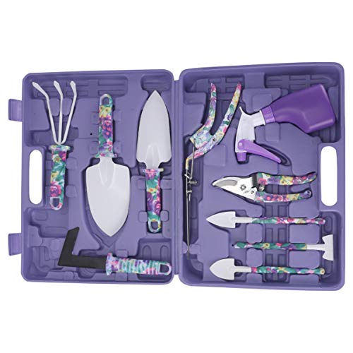 VICASKY 10 Stück Gartenwerkzeug Set Teilig Ergonomische Handwerkzeuge mit Floralem Design Robust und Komfortabel für Gartenarbeit und Pflanzenpflege von VICASKY