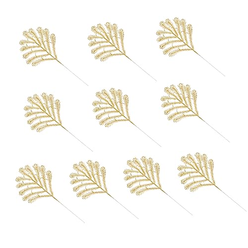 VICASKY 10 Stück Teiliges Künstliche Weihnachtsblätter mit Glitzer Dekorative Goldene Weihnachtsbaum Ornamente Langlebige Leichte Weihnachtsdeko für Baumzweige Festliche Tisch und VICASKY 10 Stück Teiliges Künstliche Weihnachtsblätter mit Glitzer Dekorative Goldene Weihnachtsbaum Ornamente Langlebige Leichte Weihnachtsdeko für Baumzweige Festliche Tisch und von VICASKY