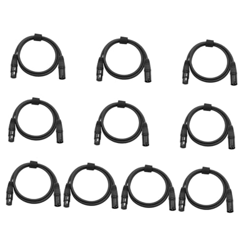 VICASKY 10pcs 1 3-poliges DM X-Kabel, 10 Stück DMX-Signalkabel, 3-poliger XLR-Stecker auf Buchse, Bühnenlicht-Signalkabel mit Metallsteckern, für DMX512 Bühne und DJ-Beleuchtung von VICASKY