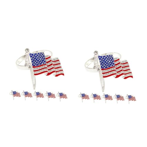 VICASKY 12 Stck. Patriotische Serviettenringe mit Amerikanischer Flagge und Funkelnden Strass Sternen Dekorative Tischringe für Independence Day Party und Dinner Dekoration von VICASKY