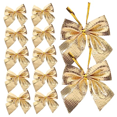 VICASKY 120 Stück Teiliges Weihnachtsdeko Mini Schleifen aus Goldfarbenem Wiederverwendbare Kompakte Christbaumschleifen für Weihnachtsbaum Kränze Treppengeländer und Partydekoration von VICASKY