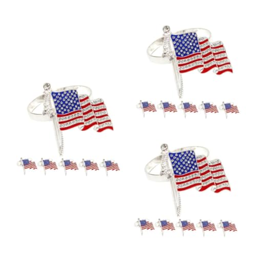 VICASKY 18 Stck. Teiliges Serviettenringe mit Amerikanischer Flagge und Strass Patriotische Stoffserviettenhalter aus Stabilem Zinklegierung für Familienessen Partys und Tischdeko von VICASKY