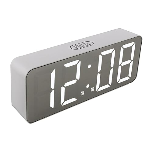 VICASKY 1stück Digitale Tischuhr Mit Kalender Und Temperaturanzeige Design Weiß Silberne Spiegeloberfläche Batterie Für Schlafzimmer Büro Und Küche von VICASKY
