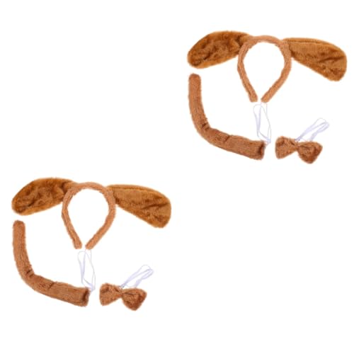 VICASKY 2 Sätze Plüsch Hundekostüm Teilig Weiches Hund Stirnband und Requisite Lustiges Party und Bühnenaccessoire Braunes Tier Kopfschmuck für Kostüm und Verkleidung von VICASKY