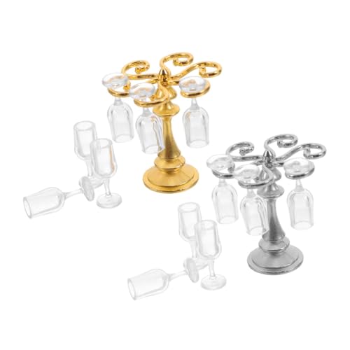 VICASKY 2 Sätze Teiliges Dollhouse Zubehör mit Weingläsern und Weinregal für Miniaturküchen und Esszimmerdekoration von VICASKY
