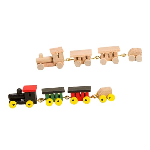 VICASKY 2 Sätze Teiliges Mini Holzzug für Puppenhäuser Farbenfrohes Leichtes Cartoon Modell Langlebige Holzdekoration Foto Requisite für Jugendliche von VICASKY