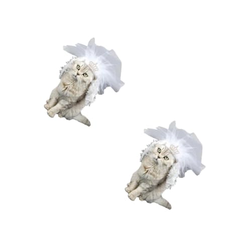 VICASKY 2 Stck. Katzenhochzeitskleid Weiß Spitze mit Mini Krone Bequemes Haustier Brautkleid Langlebiges Material Geeignet für Katzen und Hunde Festliche Begleiterkleidung für Besondere von VICASKY