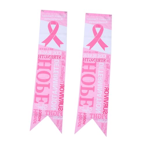 VICASKY 2 Stück Brustkrebs Bewusstsein Wimpelbanner Teilig Ribbon Wanddeko für Kampagnen Fenster Türen und Partys Schwingend im Wind für Gesundheitsveranstaltungen von VICASKY