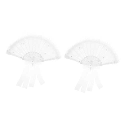 VICASKY 2 Stück Eleganter Chinesischer Faltfächer mit Spitzenblumen Einzigartiger Plume Design Tanz und Hochzeitsventilator Handgefertigter Performance Fächer für Festliche Anlässe und von VICASKY