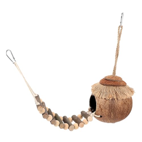 VICASKY 2 Stück Hamster Kokosnussschale Nest mit Leiter Teiliges Hängendes Kleintierbett Käfigzubehör für Hamster Vögel und Kleine Haustiere Sicher Geruchlos Einfach zu Reinigen von VICASKY