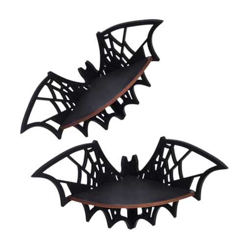 VICASKY 2 Stück Holz Eckregal mit Kreativem Spinnennetz Design Wandmontiertes Belüftetes Halloween Dekoregal aus Langlebigem Holz für Wohnzimmer und Bad Vielseitig als Kerzenhalter von VICASKY