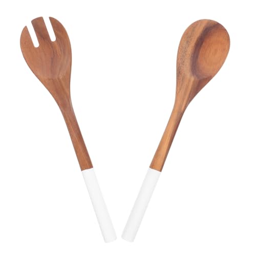 VICASKY 2 Stück Holz Salatbesteck Langes Holzlöffel und Gabel Multifunktional zum Servieren und Mischen von Speisen Robust Langlebig mit Elegantem Finish für Küche und Esstisch von VICASKY