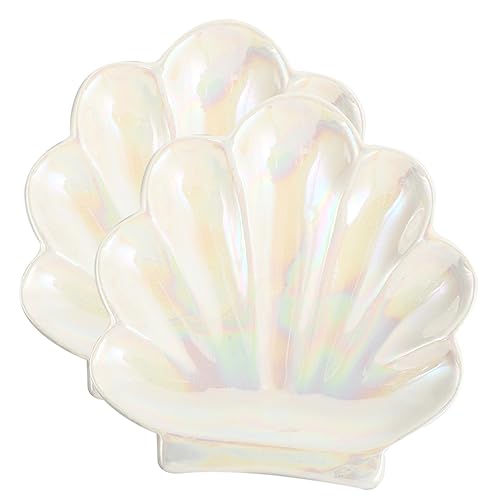 VICASKY 2 Stück Keramik Schmuckschale Muschelform Glatte Oberfläche Schmuck und Schlüssel Organizer Vielseitiges Tablett für Ringe Ohrringe Halsketten Tragbares Deko Tablett für von VICASKY