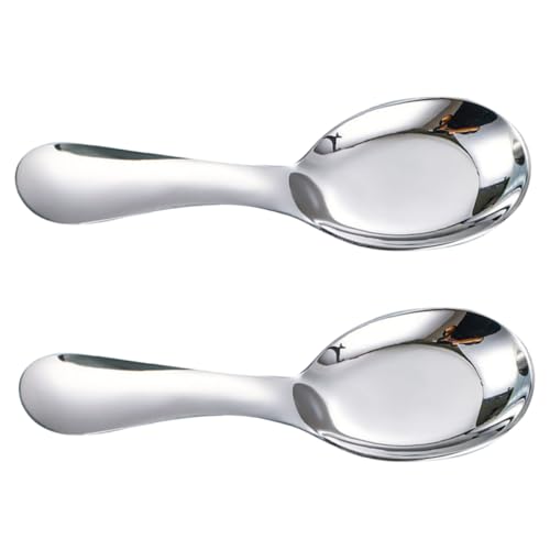 VICASKY 2 Stück Kinderlöffel Utensilien Servierlöffel Kinderbesteck Kleinkind Abendessen Suppenlöffel kochen Löffel zum Servieren von Speisen Rostfreier Stahl Silver von VICASKY