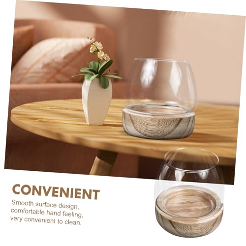 VICASKY 2 Stück Klares Glas Mikrolandschafts Fläschchen mit Holzsockel Multifunktionaler Kleiner Blumentopf für Hydroponik und Sukkulenten Dekoratives Terrarium für Wohnzimmer und Zuhause von VICASKY