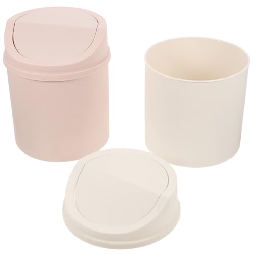 VICASKY 2 Stück Kleiner Desktop Mülleimer mit Deckel Teiliges Kompakt und Langlebig Bpa Frei für Wohnzimmer Büro und Schreibtisch Dekorativer Tischabfalleimer in Weiß und Hellrosa von VICASKY