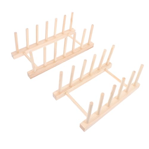VICASKY 2 Stück Multifunktionales Abtropfgestell aus Holz Küchenregal mit Säulen Fächern Säulen Fächern Abtropfgestell Organizer für Teller Tassen Geschirr Geeignet für Küche Hotel von VICASKY