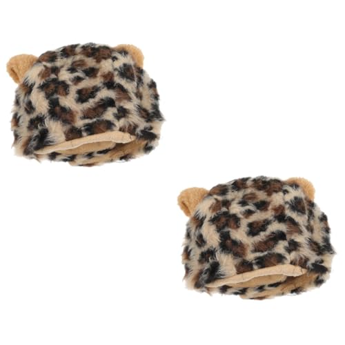 VICASKY 2 Stück Niedlicher Leopardmuster Löwenkopf Hut für Kleine Hunde und Katzen Verstellbare Halloween Kostüm Haustiermütze Weiche Plüschkopfbedeckung Robustes Accessoire für Welpenfest von VICASKY
