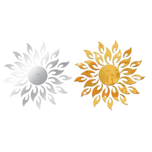 VICASKY 2 Stück Selbstklebender Spiegelaufkleber Sonnenblumenmuster Acrylspiegel Wanddekor für Wohnzimmer Schlafzimmer Bad Kreative DIY Wandgestaltung Silber Gold VICASKY 2 Stück Selbstklebender Spiegelaufkleber Sonnenblumenmuster Acrylspiegel Wanddekor für Wohnzimmer Schlafzimmer Bad Kreative DIY Wandgestaltung Silber Gold von VICASKY