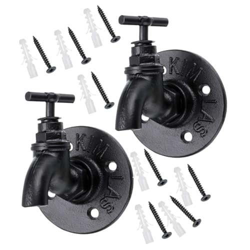 VICASKY 2 Stück Vintage Industrie Wandhaken aus Robustem Einzigartiger Wasserhahn Design Haushalts Wandhaken Multifunktional für Kleidung Handtücher Hüte Schwarz Langlebig von VICASKY