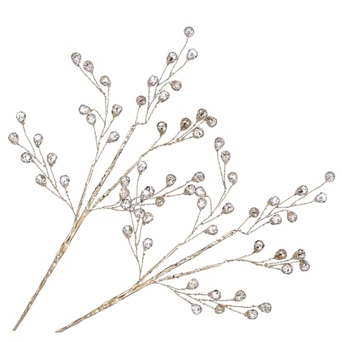 VICASKY 2 Stück Weihnachtsdekorationen drinnen Weihnachtsblumensprays UV wählen Ornament weihnachtsbasteln Weihnachts basteln künstliche Beerenzweige Weihnachts-Acrylperlen-Picks Golden von VICASKY
