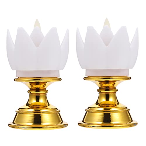 VICASKY 2 Stücke Lotus Lampe Herzstück Rustikale Buddha Lampe Lotus Licht Buddha Licht Lotus Kerze Blume Lichter Kunststoff Weiß von VICASKY