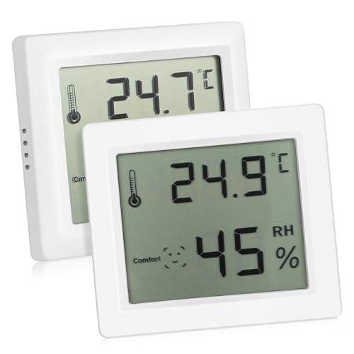 VICASKY 2stücke Digitales Thermometer Hygrometer Innen Feuchtigkeitsmesser Raum Luft Temperaturmessgerät Innenthermometer Lcd Display Für Wohnraum Bad Küche von VICASKY