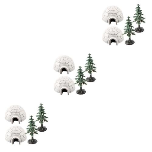 VICASKY 3 Sätze Miniatur Figuren mit Mini Weihnachtsbaum Deko Realistische Schneehäuser aus Langlebigem Kunststoff Platzsparend für Schreibtisch Bücherregal und Festliche Weihnachtsdeko von VICASKY