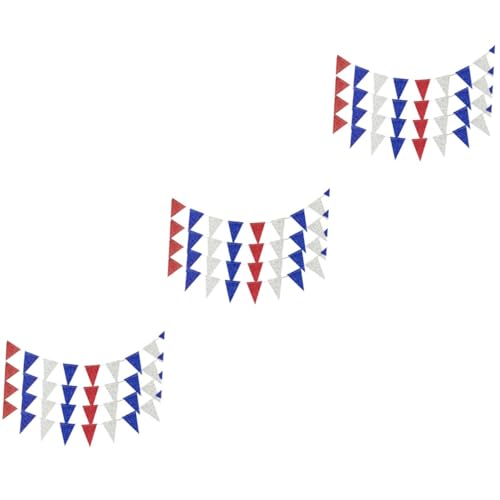 VICASKY 3 Stück Amerikanische Flaggen Wimpelkette mit Glitzer Teiliges Party Banner in Rot Weiß Blau Langlebige Unabhängigkeitstag Dekoration für Indoor Outdoor Feier von VICASKY